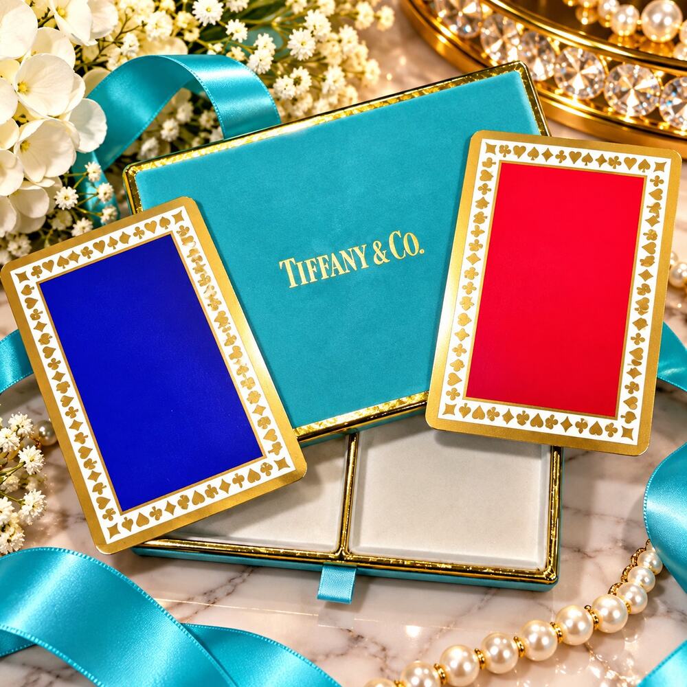 Tiffany & Co. Rare Vintage Dual Deck Playing Cards Velvet Case Factory Sealed - Picture 4 of 4